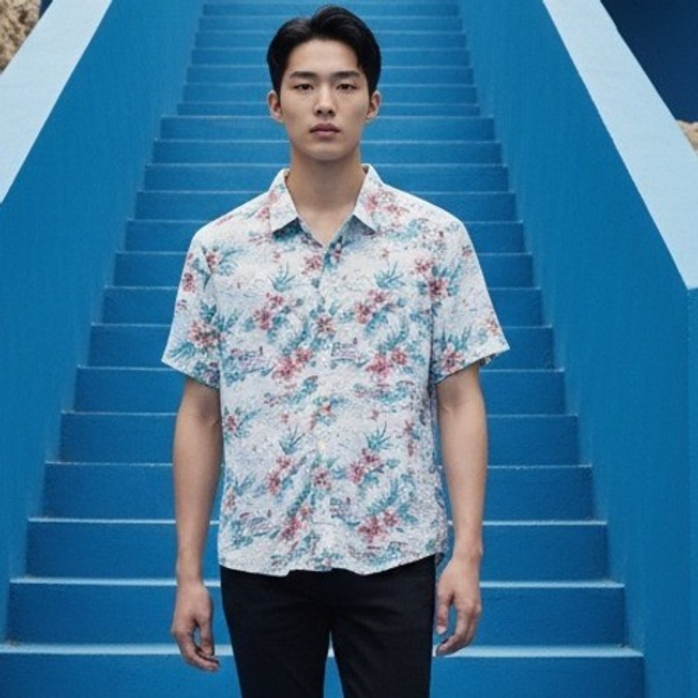 Tommy Hilfiger Men's M Custom Fit Tropical Floral Coupe Sur Mesure Shirt Medium